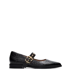 Dotterel Black Croc Emboss Leather Ballet Flats