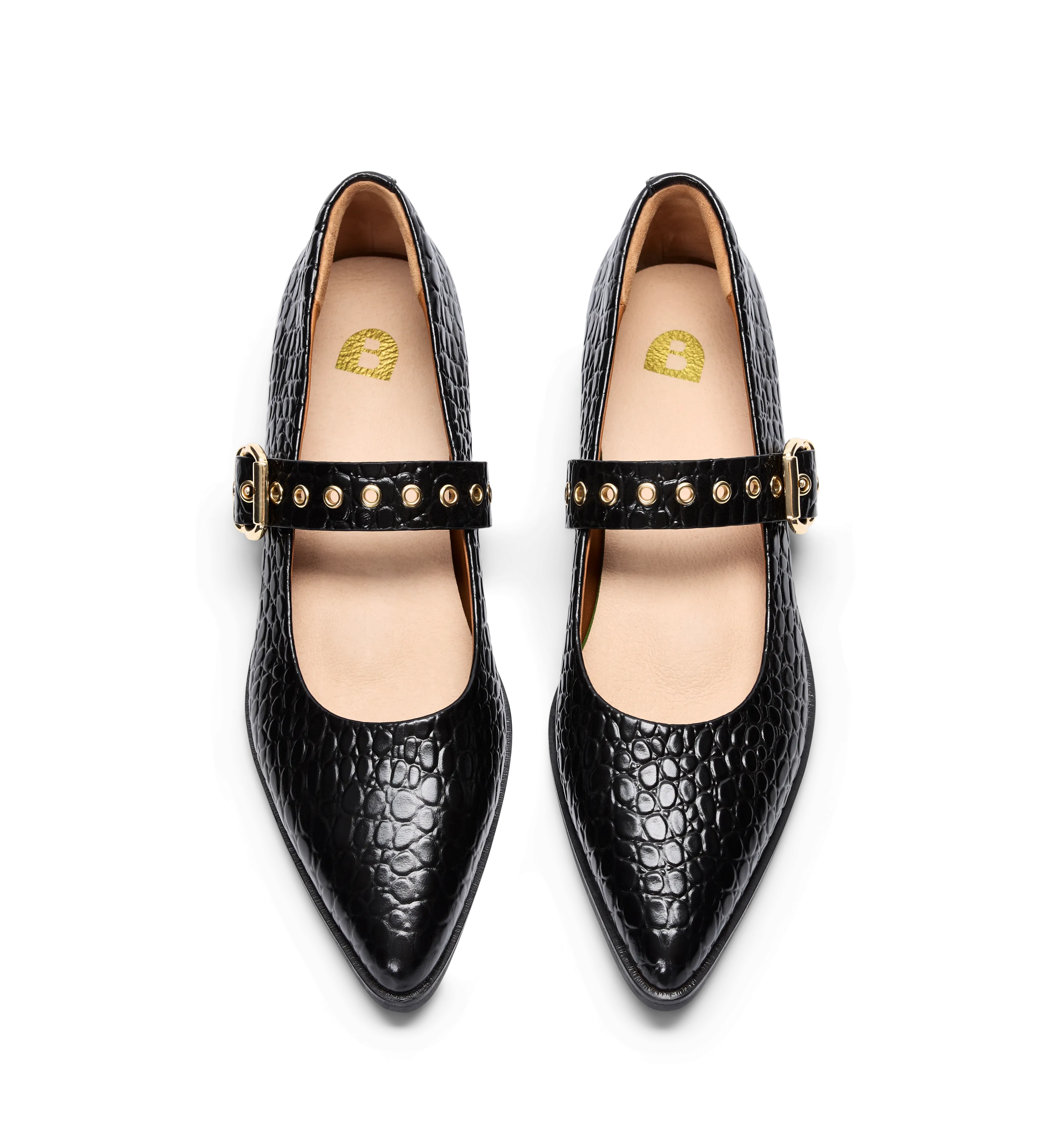 Dotterel Black Croc Emboss Leather Ballet Flats