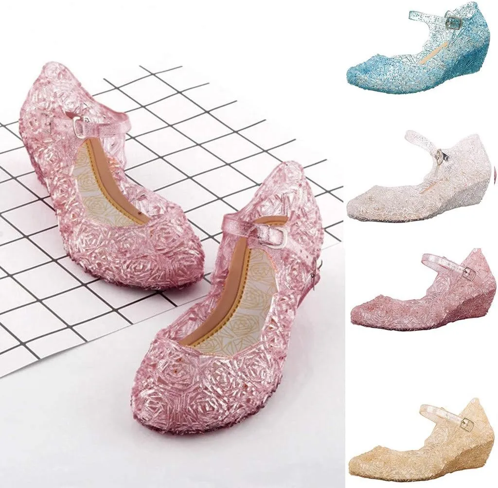 Girls Chunky Heels Jelly Sandals Dress Up Birthday Party Evening Dance Single Shoes Kids Toddler Strap Mary Jane