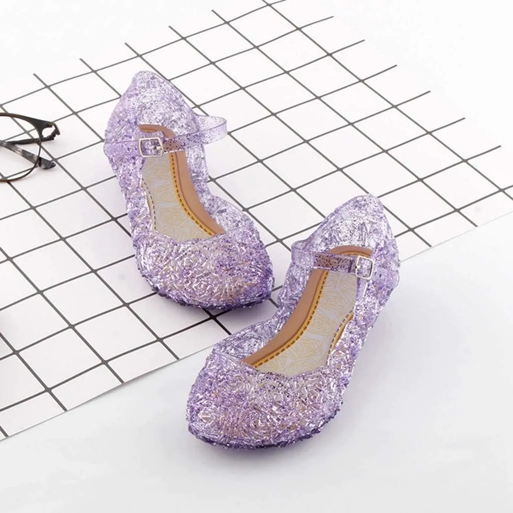 Girls Chunky Heels Jelly Sandals Dress Up Birthday Party Evening Dance Single Shoes Kids Toddler Strap Mary Jane