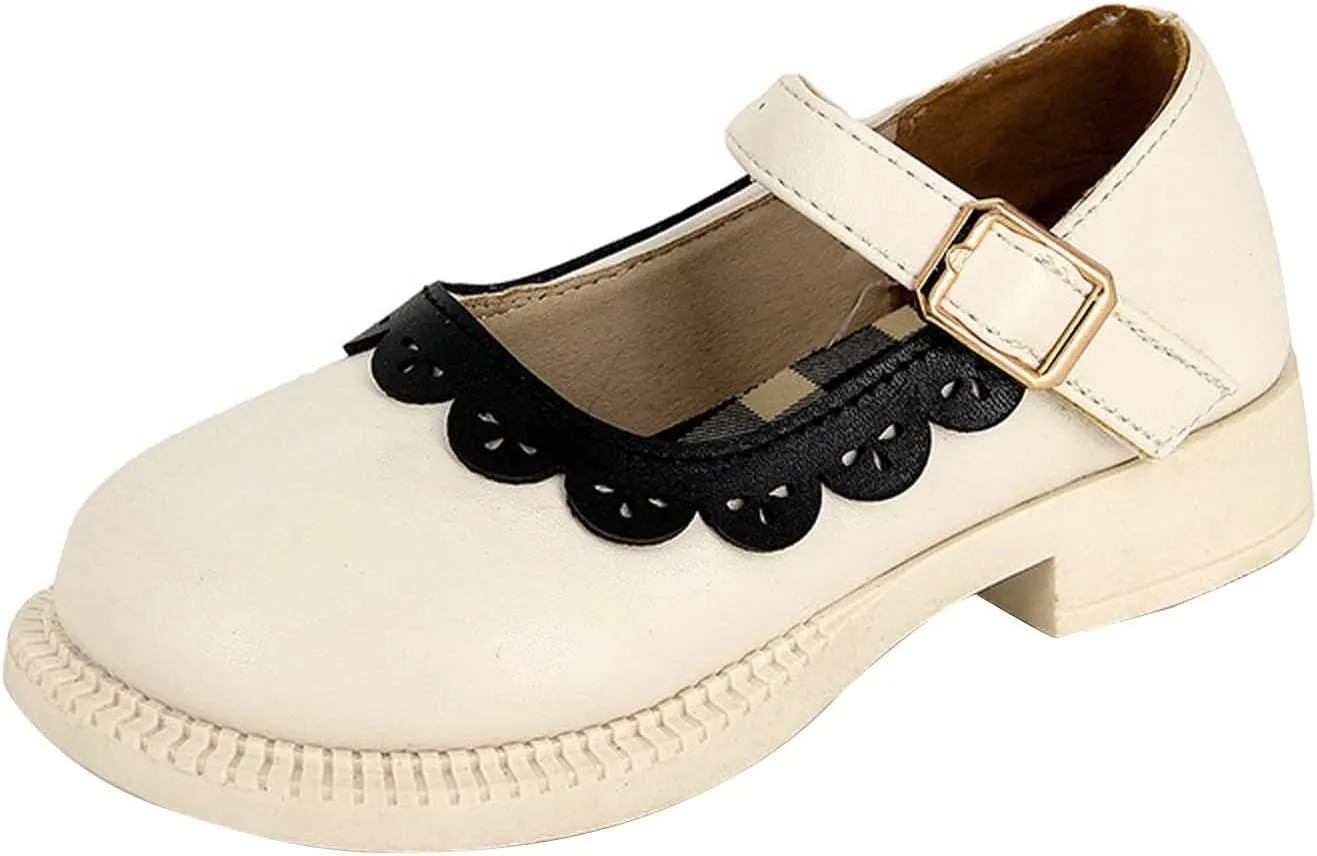 Girls Closed Toe Mary Jane School Uniform Shoes Toddler Flower Girl Dress Shoes Low Heels for Party Wedding