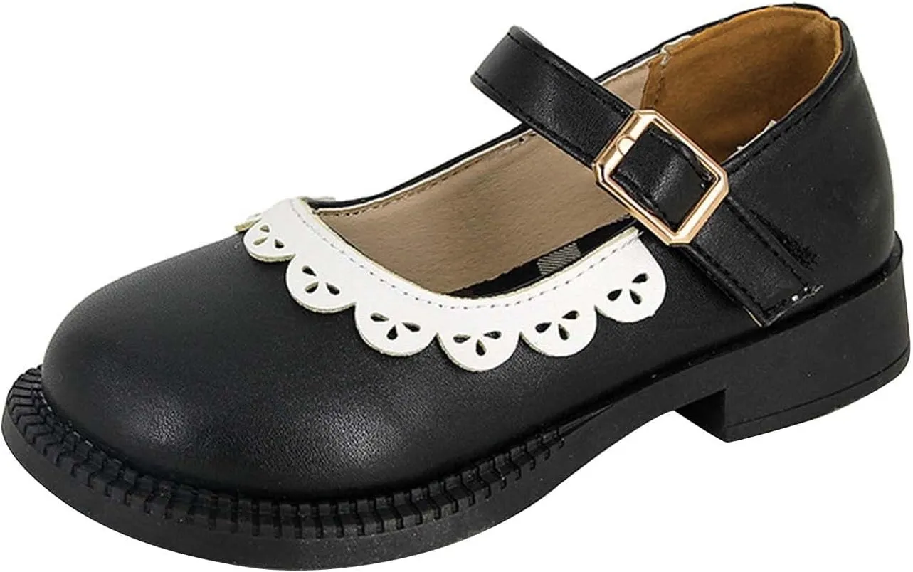 Girls Closed Toe Mary Jane School Uniform Shoes Toddler Flower Girl Dress Shoes Low Heels for Party Wedding