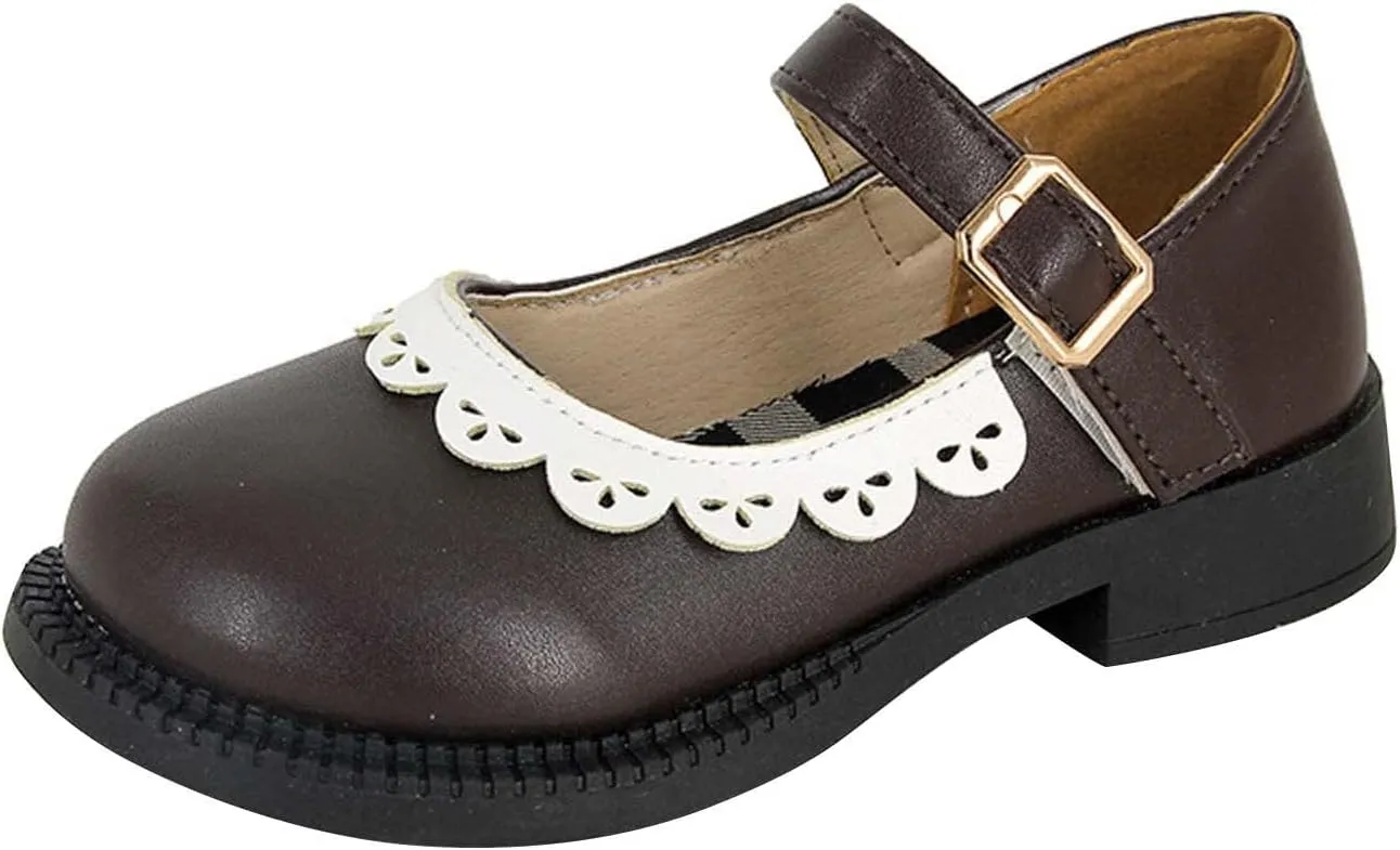 Girls Closed Toe Mary Jane School Uniform Shoes Toddler Flower Girl Dress Shoes Low Heels for Party Wedding