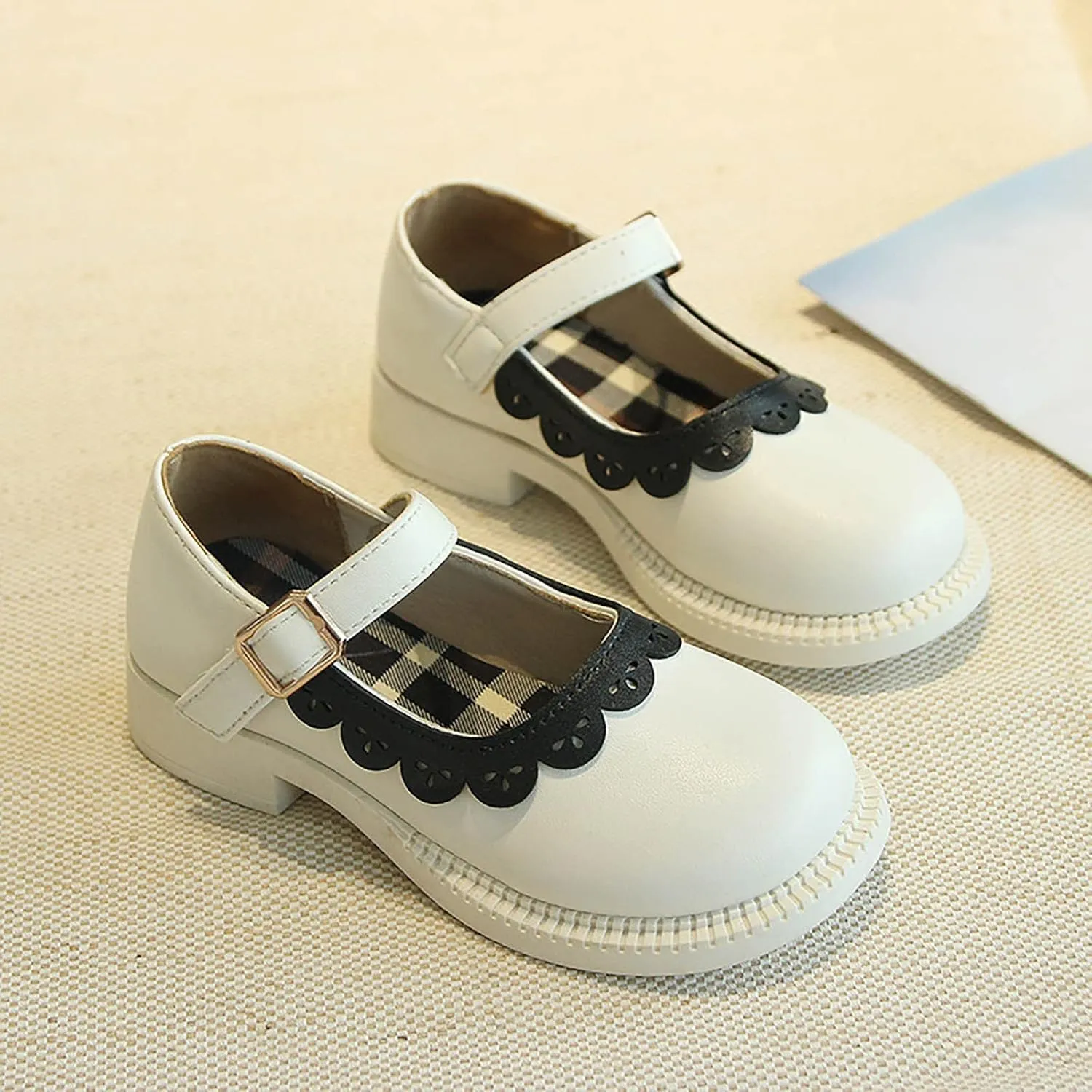 Girls Closed Toe Mary Jane School Uniform Shoes Toddler Flower Girl Dress Shoes Low Heels for Party Wedding