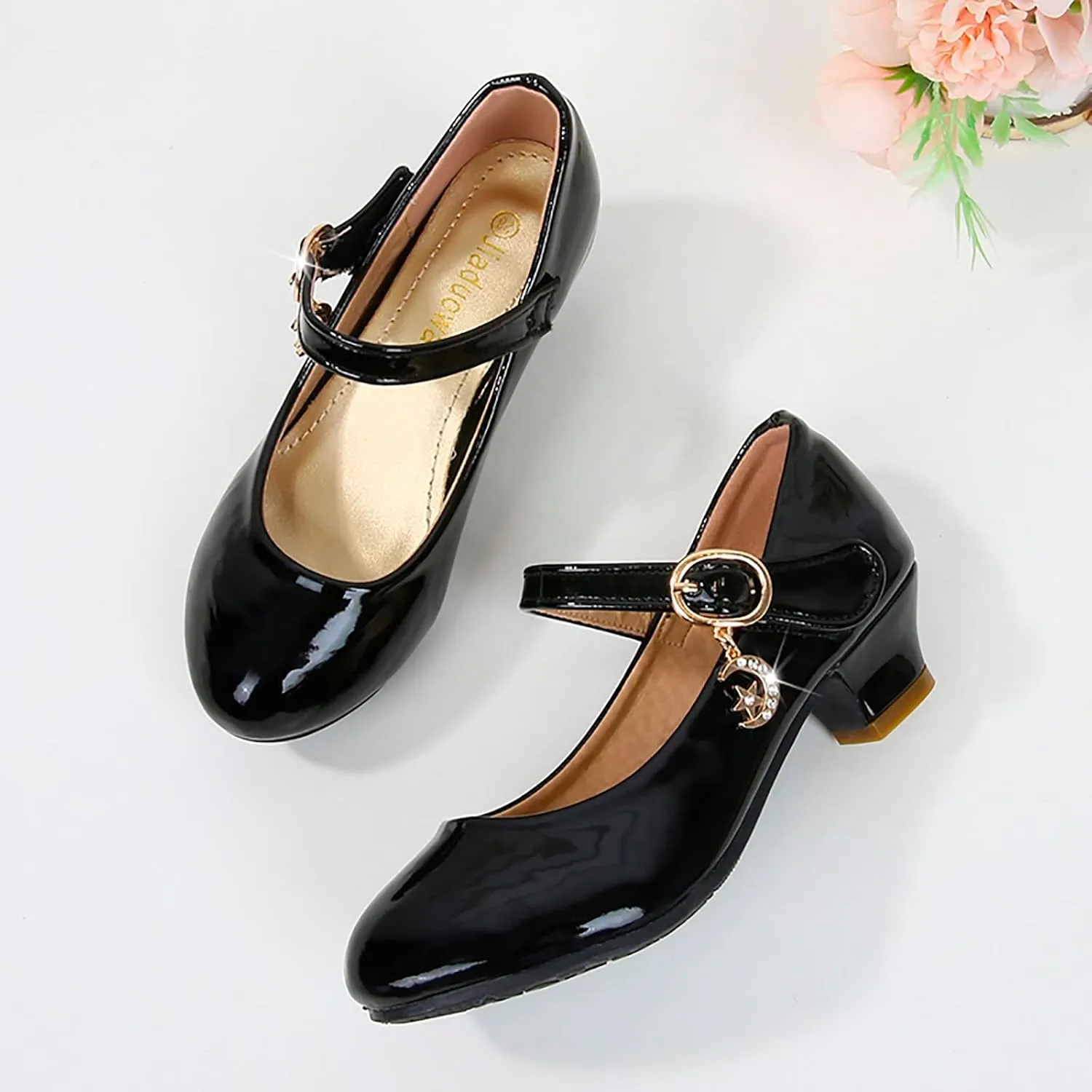 Girl's Dress Shoes Mary Jane Glitter 1.5 in Low Heel Wedding Party Princess Shoes for Toddler/Little/Big Kids