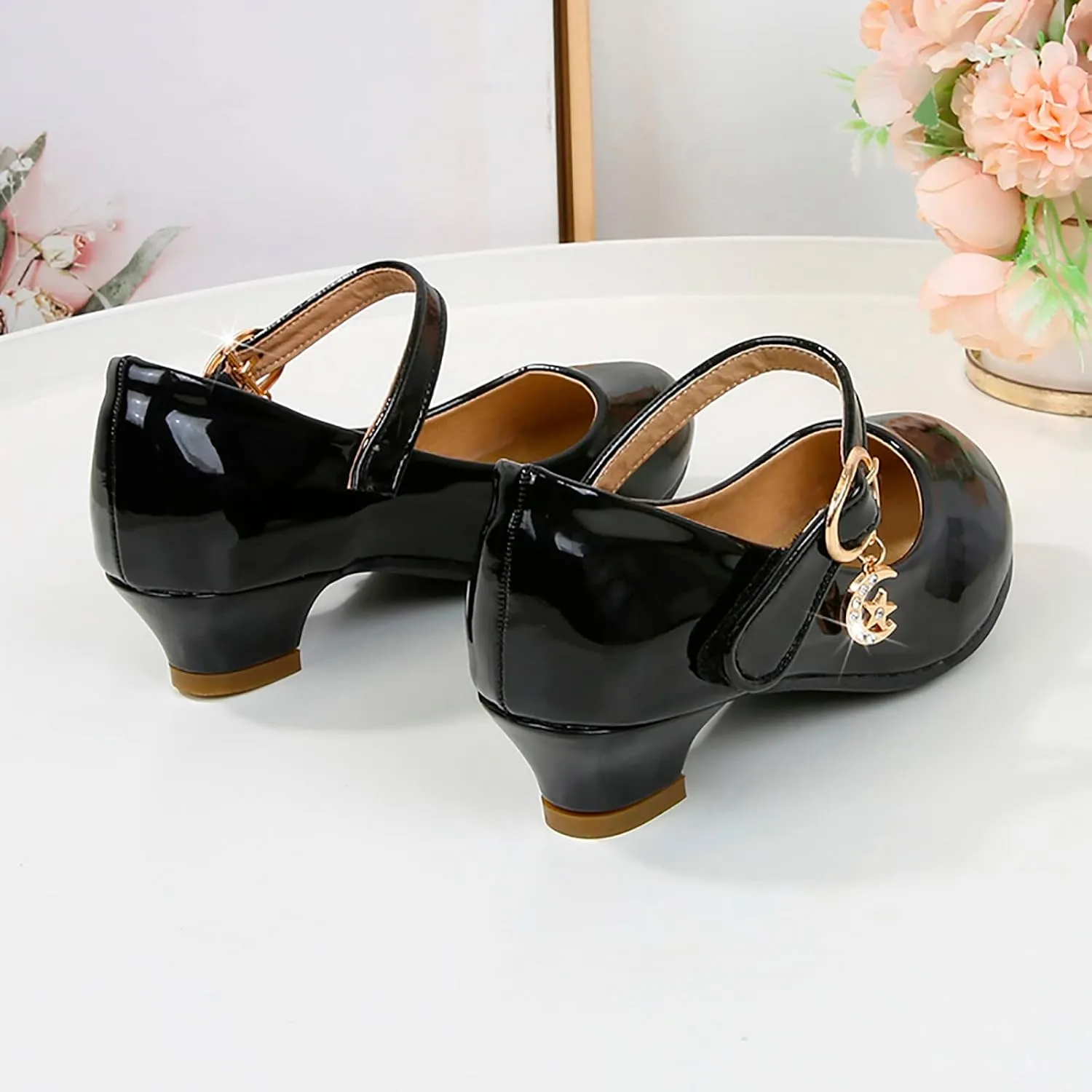 Girl's Dress Shoes Mary Jane Glitter 1.5 in Low Heel Wedding Party Princess Shoes for Toddler/Little/Big Kids