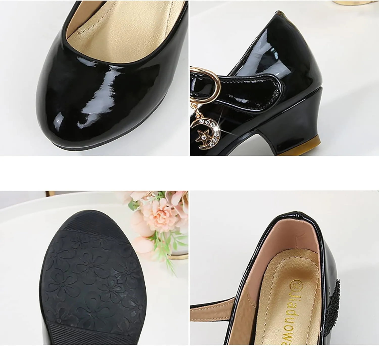 Girl's Dress Shoes Mary Jane Glitter 1.5 in Low Heel Wedding Party Princess Shoes for Toddler/Little/Big Kids