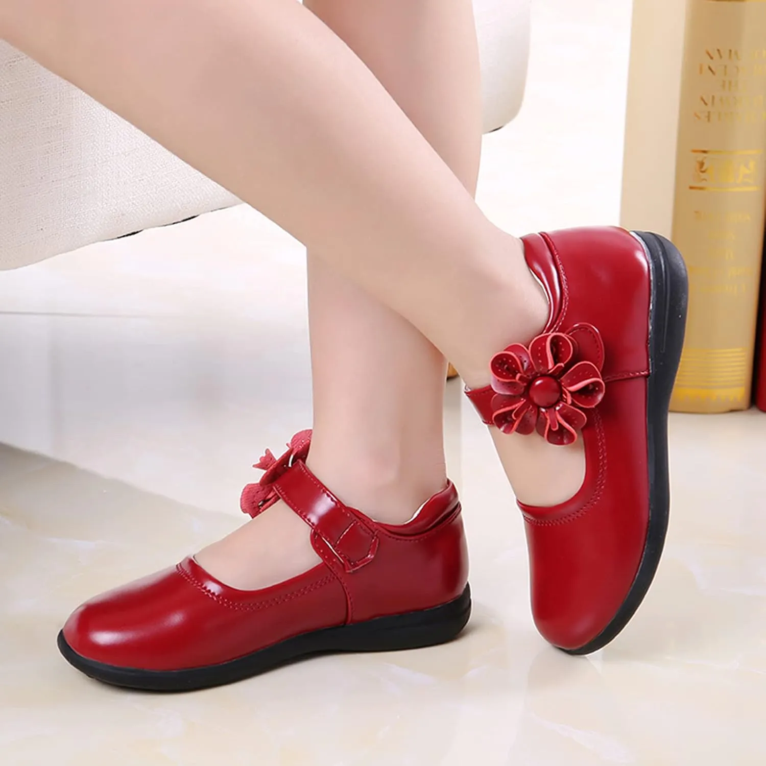 Girls Dress Shoes Mary Jane Heels Flower Wedding Party Back to School Pump Shoes for Toddler Little Kid
