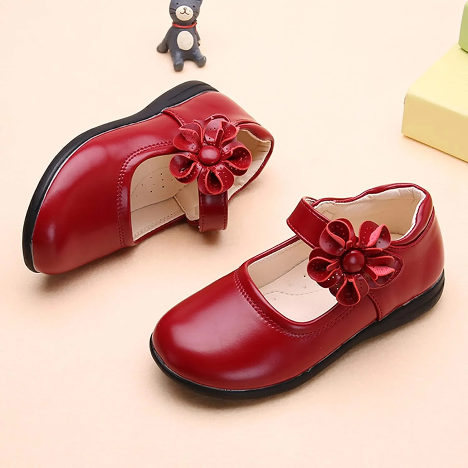 Girls Dress Shoes Mary Jane Heels Flower Wedding Party Back to School Pump Shoes for Toddler Little Kid