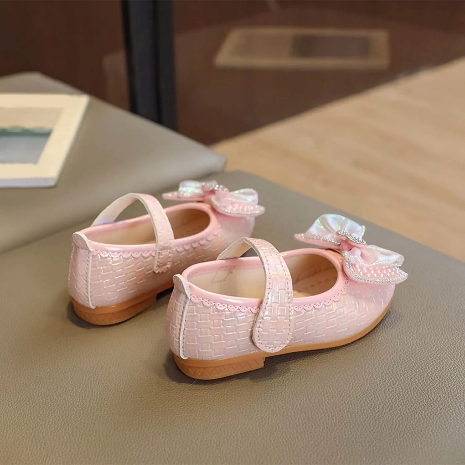 Girls Dress Shoes Mary Jane Shoes for Flower Wedding Party Prom Bowknot Ballet Flats Ankle Strap Slip On Sandal