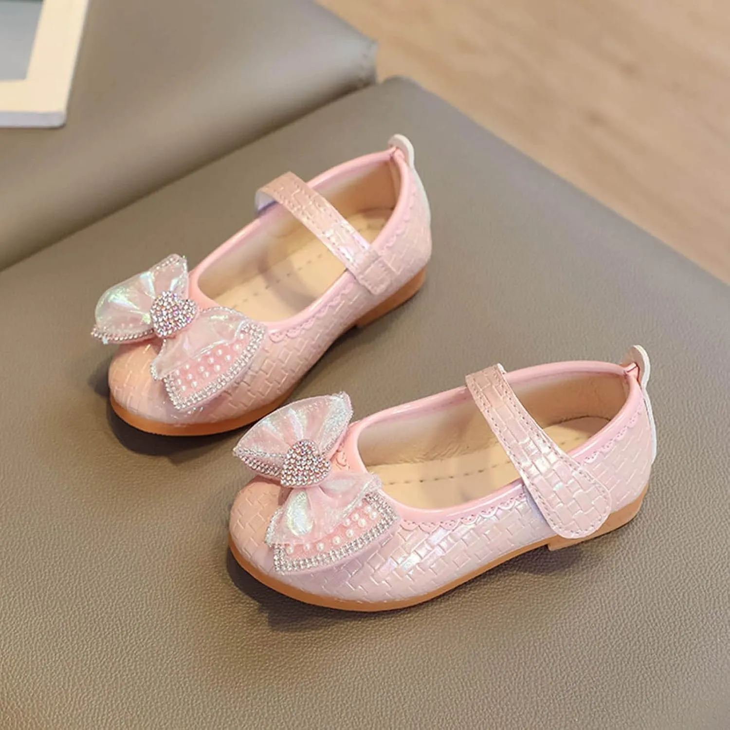 Girls Dress Shoes Mary Jane Shoes for Flower Wedding Party Prom Bowknot Ballet Flats Ankle Strap Slip On Sandal