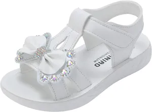 Girls Foam Sequins Bow Sandals With Strap Summer Wide Dress Shoes Little Girls Kids Flat Outdoor Beach Pool Loafers