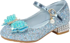 Girls Heels, Mary Jane Glitter Shoes Bows Sequin Party Footwear Dress Shoes Flower Girls Shoes for Wedding Party