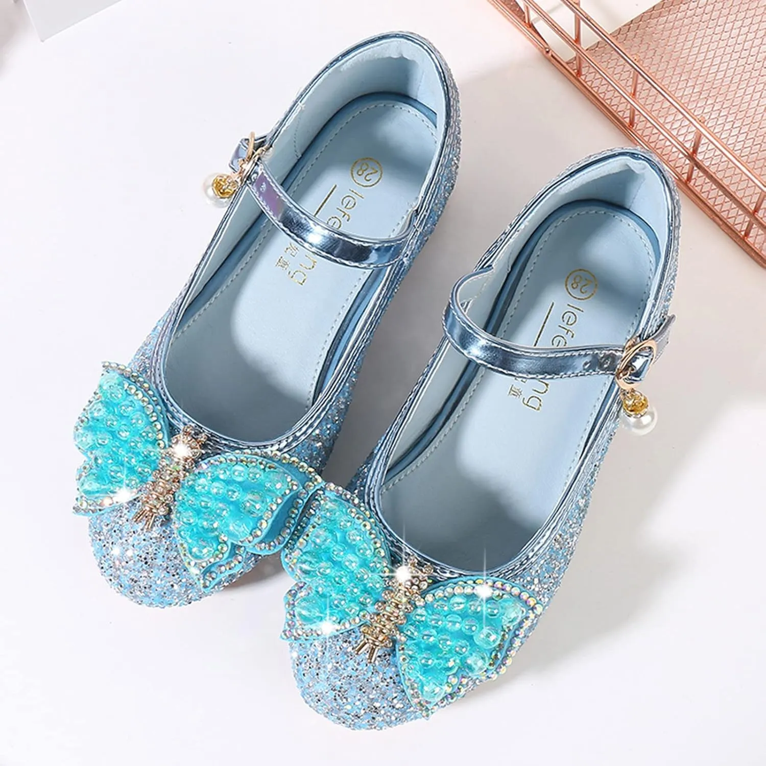 Girls Heels, Mary Jane Glitter Shoes Bows Sequin Party Footwear Dress Shoes Flower Girls Shoes for Wedding Party