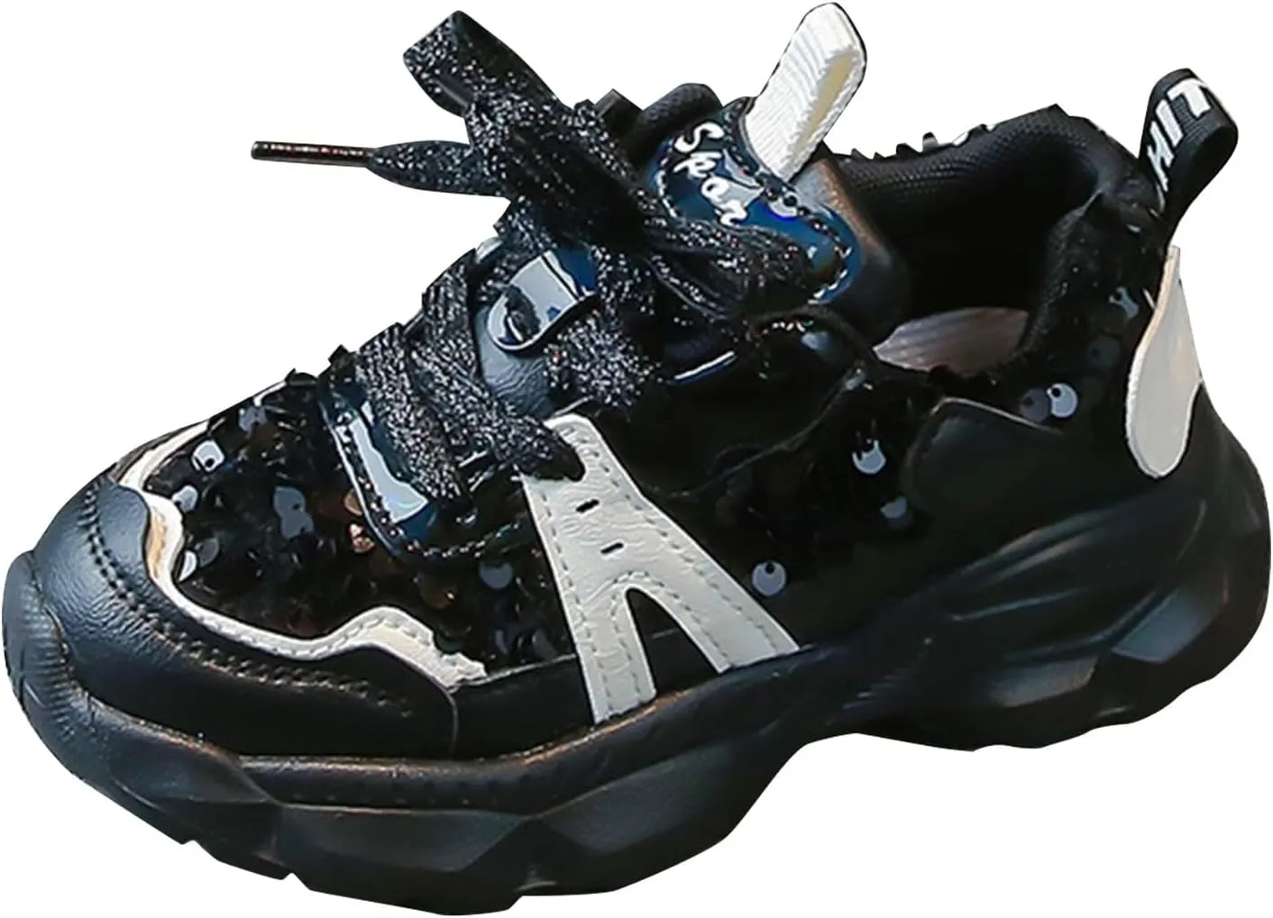 Girls Lightweight Sneakers Kids Lace-up Sequins Tennis Running Shoes, Breathable Gym Athletic Shoes for 7 Toddler Shoes