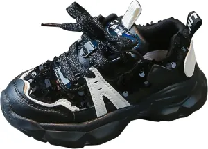 Girls Lightweight Sneakers Kids Lace-up Sequins Tennis Running Shoes, Breathable Gym Athletic Shoes for 7 Toddler Shoes