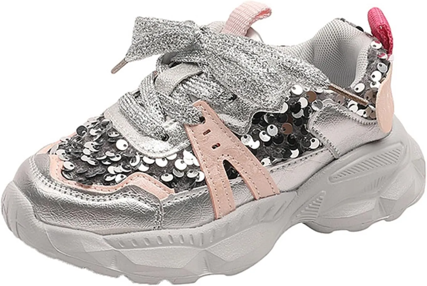Girls Lightweight Sneakers Kids Lace-up Sequins Tennis Running Shoes, Breathable Gym Athletic Shoes for 7 Toddler Shoes