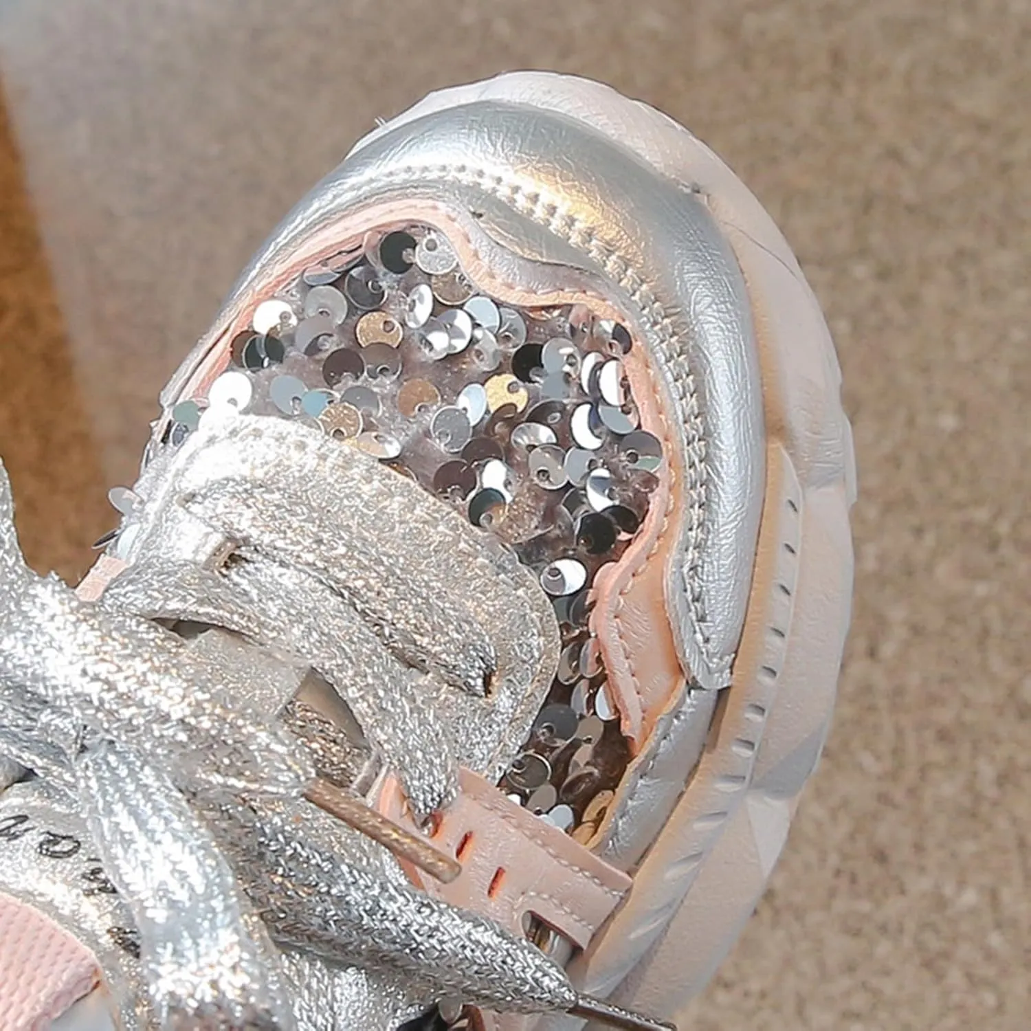 Girls Lightweight Sneakers Kids Lace-up Sequins Tennis Running Shoes, Breathable Gym Athletic Shoes for 7 Toddler Shoes