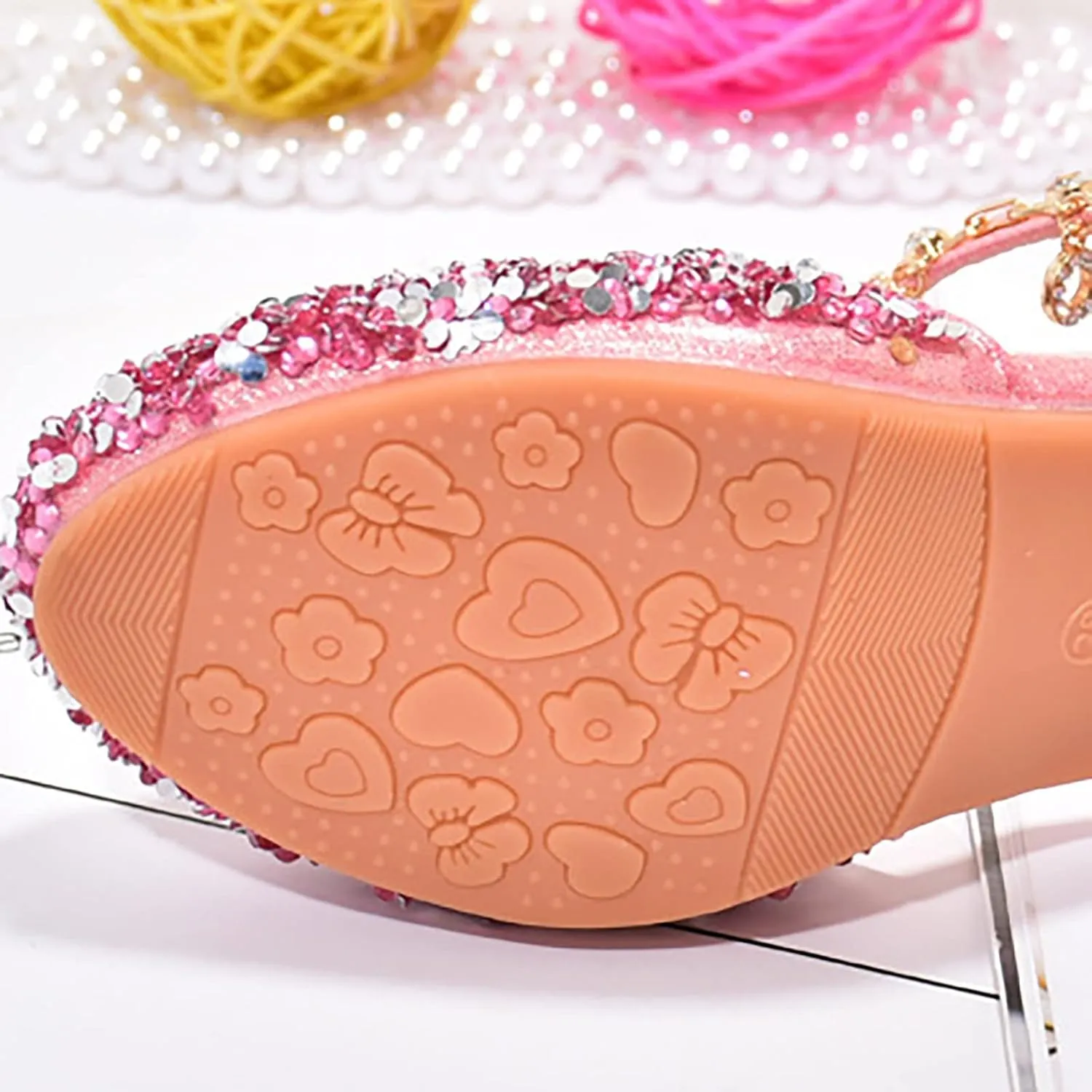 Girls Low Heel Sparkly Dress Shoes Mary Jane Flower Girls Wedding Birthday Pary Dress Shoes for Little/Big Kids