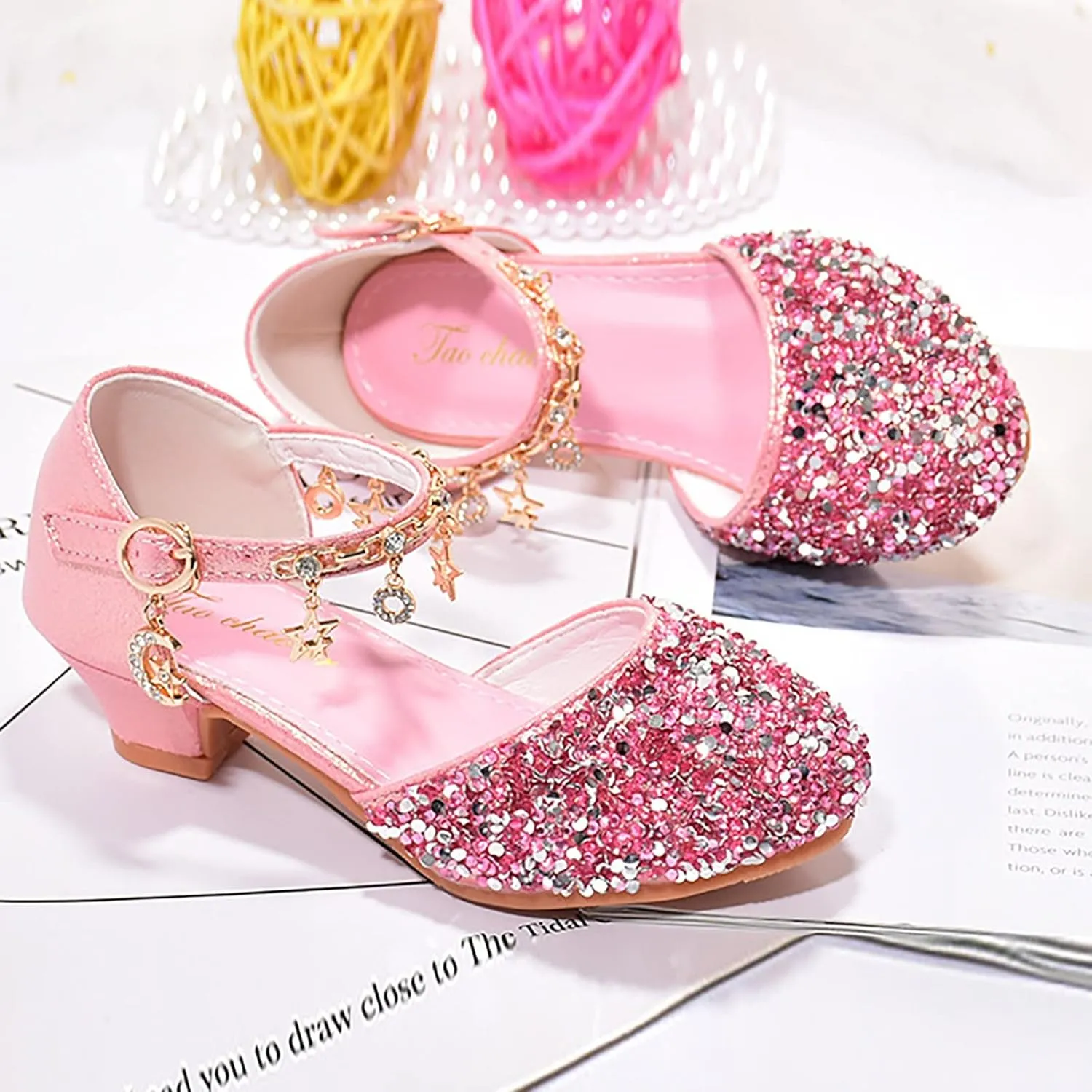 Girls Low Heel Sparkly Dress Shoes Mary Jane Flower Girls Wedding Birthday Pary Dress Shoes for Little/Big Kids