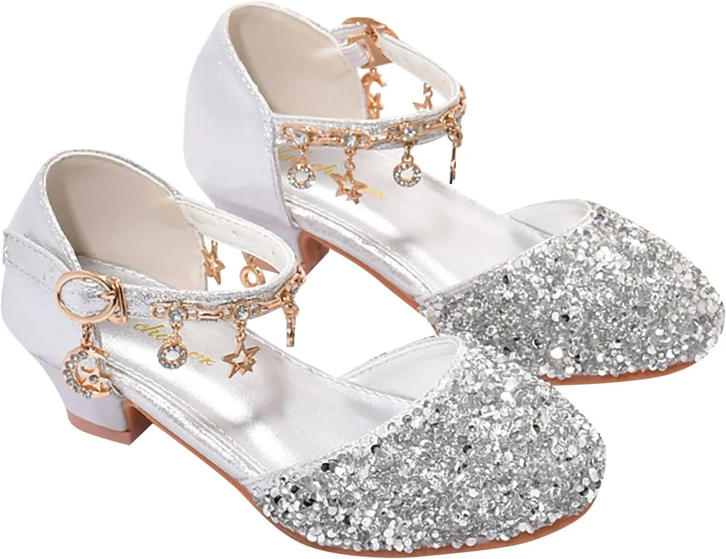 Girls Low Heel Sparkly Dress Shoes Mary Jane Flower Girls Wedding Birthday Pary Dress Shoes for Little/Big Kids