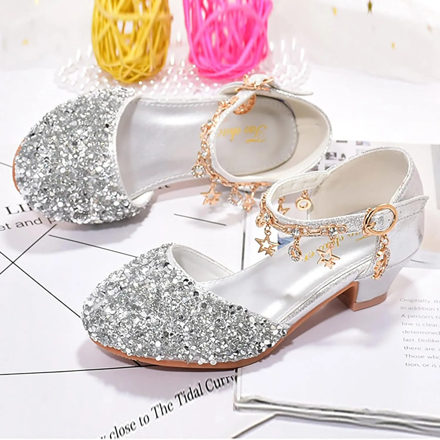 Girls Low Heel Sparkly Dress Shoes Mary Jane Flower Girls Wedding Birthday Pary Dress Shoes for Little/Big Kids