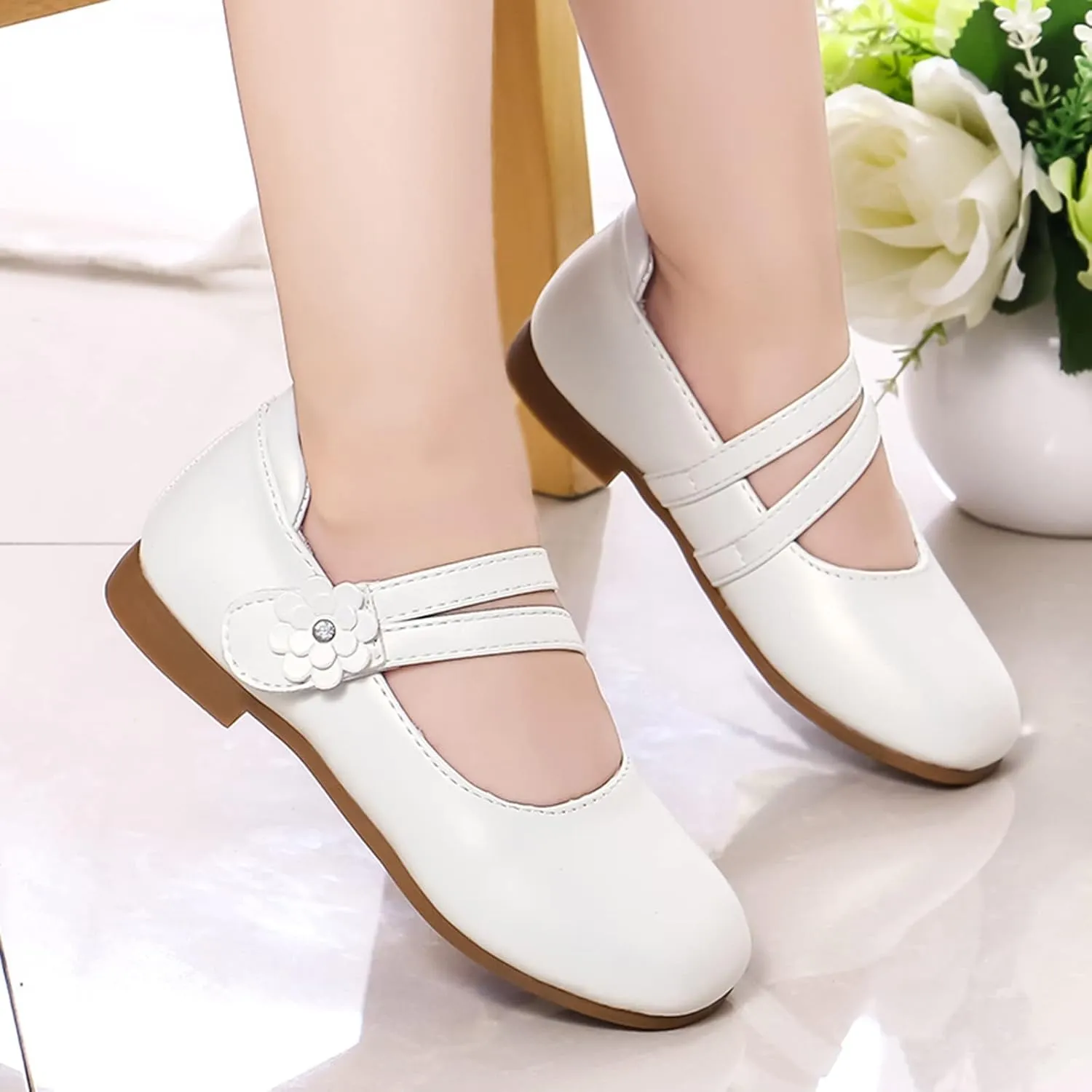Girls Mary Jane Ballet Flats Flower Girl Dress Shoes Little Kids Flower Wedding Party Communion Shoes