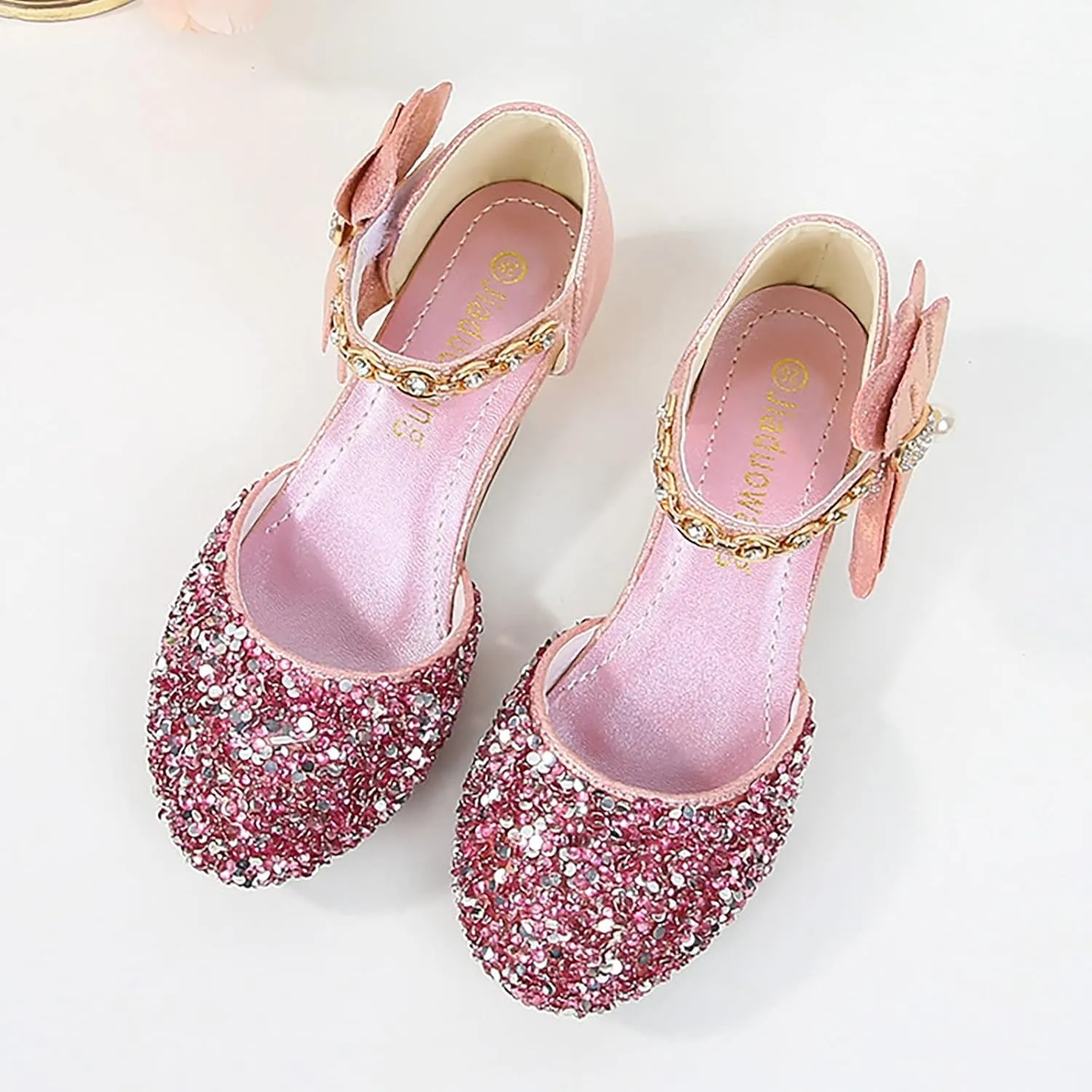 Girls Mary Jane Dress Shoes Rhinestones Bows Flower Girl Wedding Low Heels Pump Shoes Toddler Sandals Kids