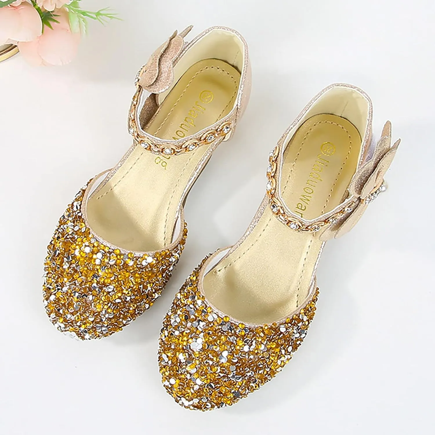 Girls Mary Jane Dress Shoes Rhinestones Bows Flower Girl Wedding Low Heels Pump Shoes Toddler Sandals Kids