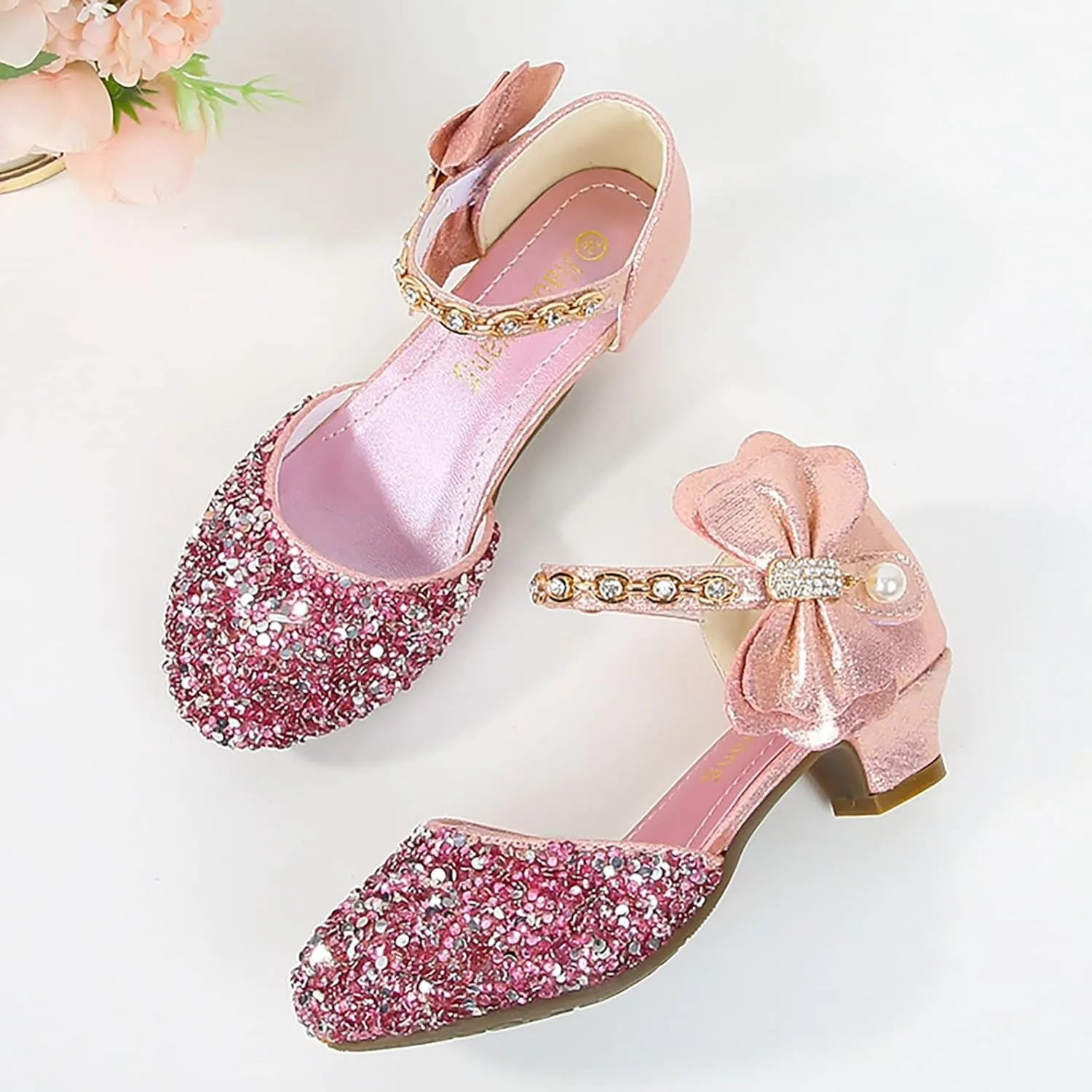 Girls Mary Jane Dress Shoes Rhinestones Bows Flower Girl Wedding Low Heels Pump Shoes Toddler Sandals Kids