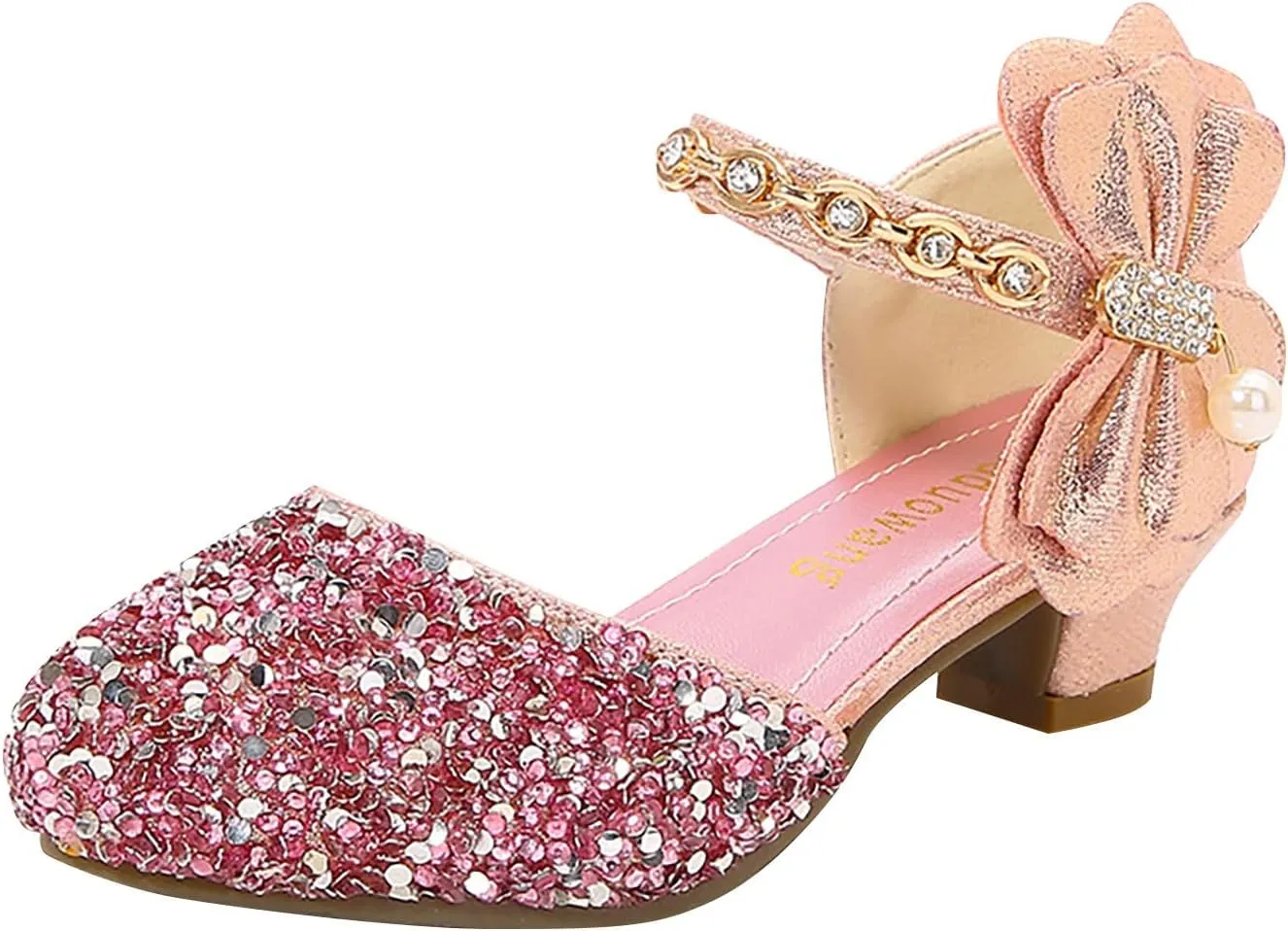 Girls Mary Jane Dress Shoes Rhinestones Bows Flower Girl Wedding Low Heels Pump Shoes Toddler Sandals Kids
