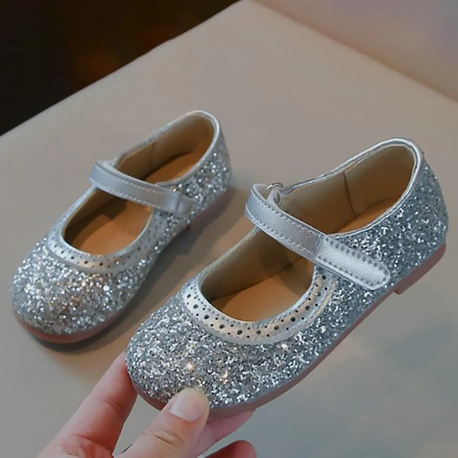 Girls Mary Jane Flats Kids Glitter Wedding Party Ballet Dress Shoes Uniform School Ankle Strap Sandals
