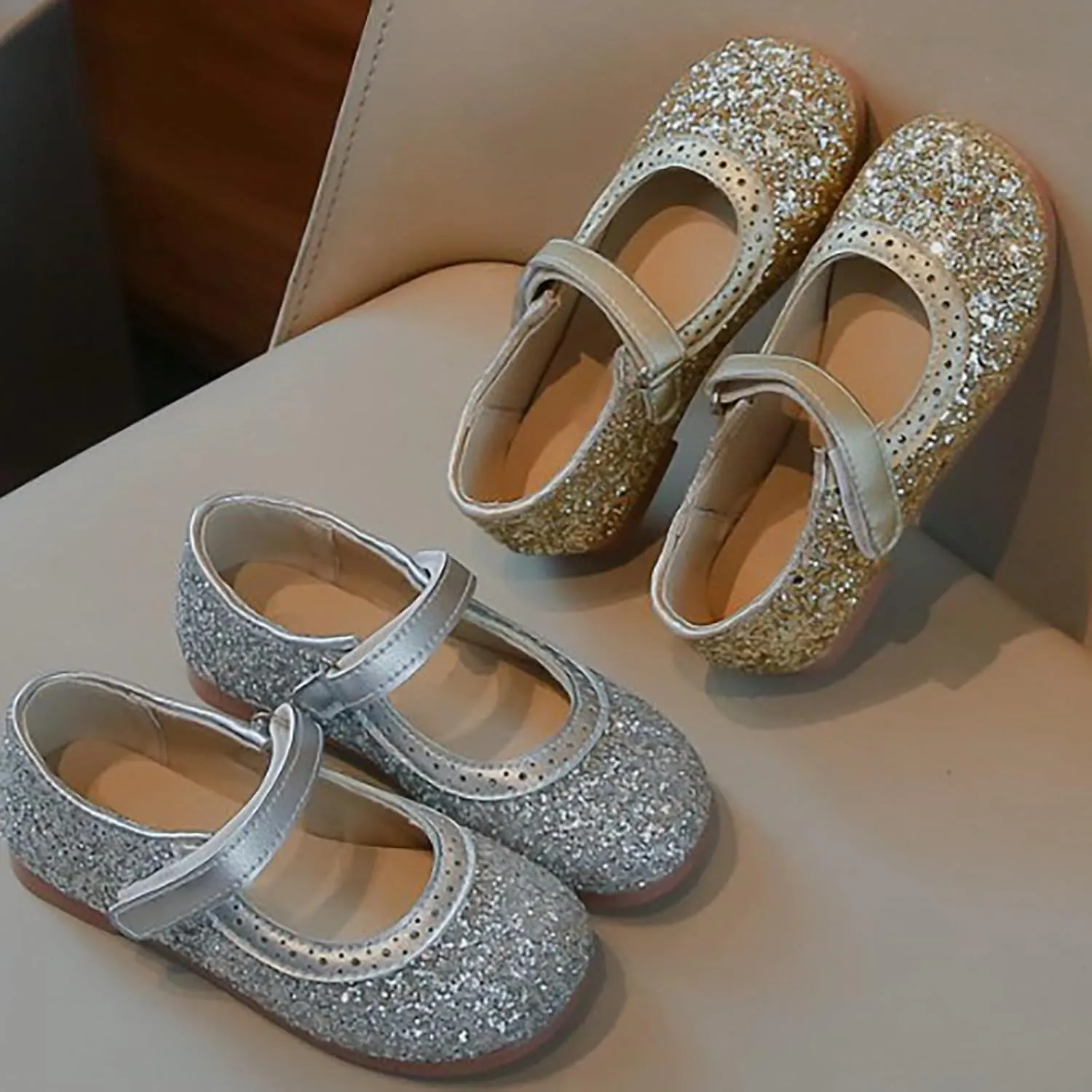 Girls Mary Jane Flats Kids Glitter Wedding Party Ballet Dress Shoes Uniform School Ankle Strap Sandals