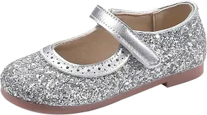 Girls Mary Jane Flats Kids Glitter Wedding Party Ballet Dress Shoes Uniform School Ankle Strap Sandals