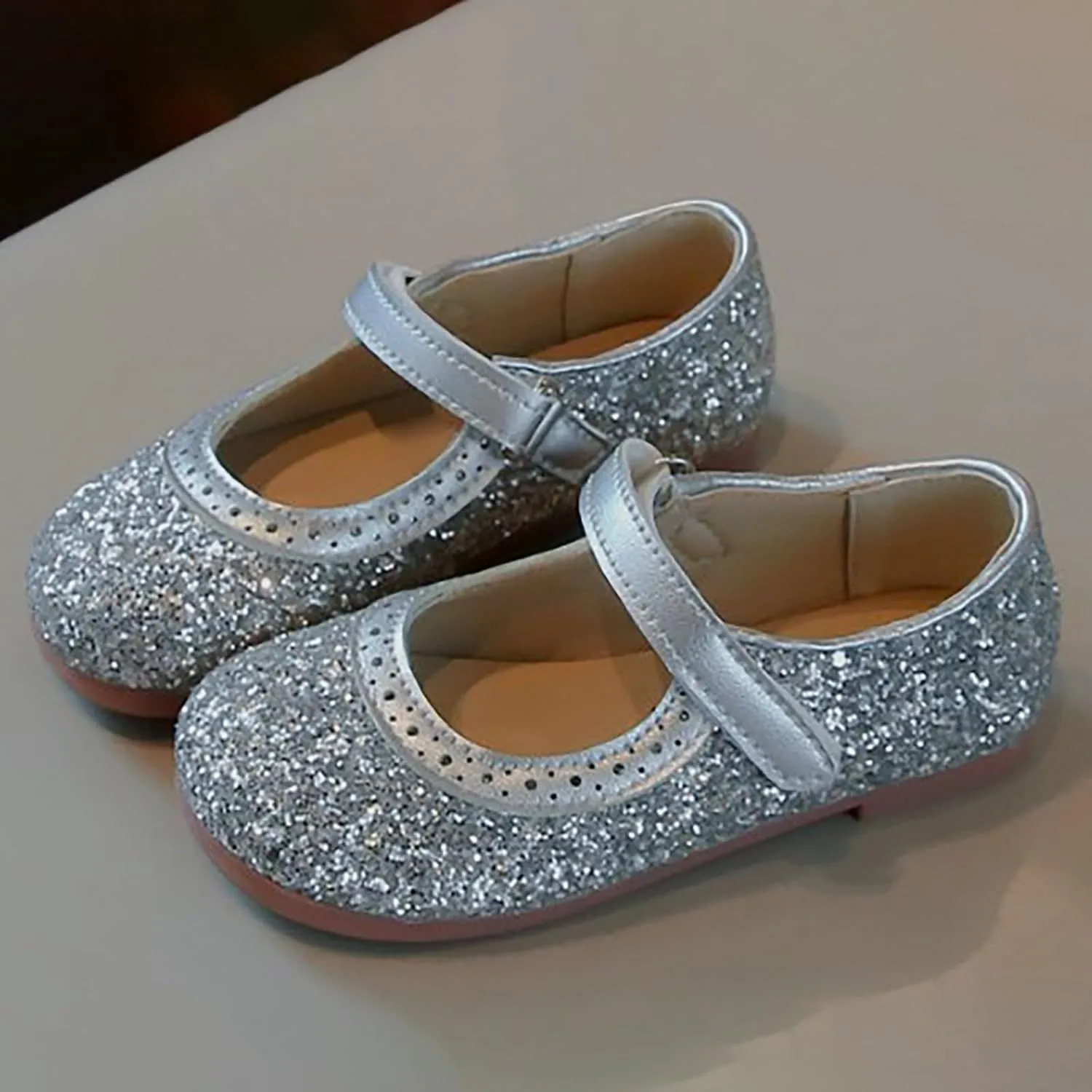 Girls Mary Jane Flats Kids Glitter Wedding Party Ballet Dress Shoes Uniform School Ankle Strap Sandals