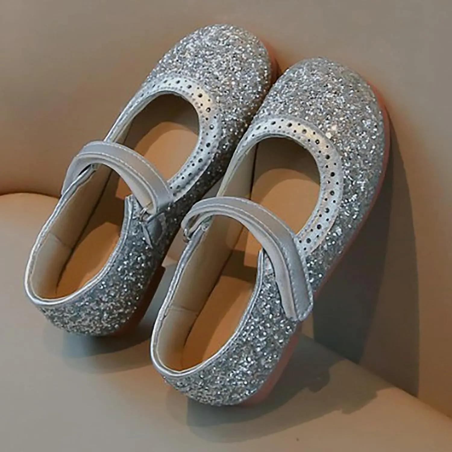 Girls Mary Jane Flats Kids Glitter Wedding Party Ballet Dress Shoes Uniform School Ankle Strap Sandals
