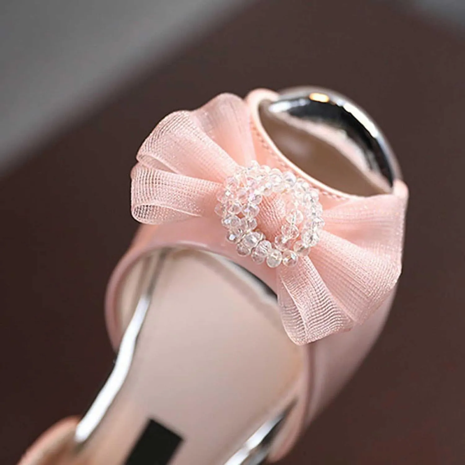 Girls Open Toe Heels Dress Shoes Flower Girl Mary Jane Sandals with Bow Wedding Party Shoes for Toddler Slides
