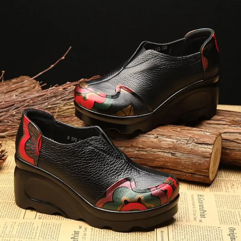 GKTINOO 2021 New Genuine Leather Shoes Ladies' Comfortable High Heels Thick Bottom Casual Shoes Wedges