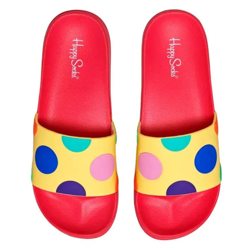 HAPPY SOCKS Men's Red Big Dots Comfortable Slides Size 8-10 NWT