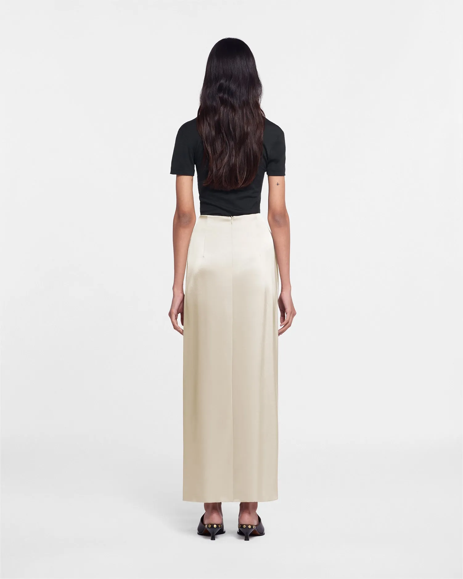 Heida - Sale Slip Satin Wrap Skirt - Porcelain