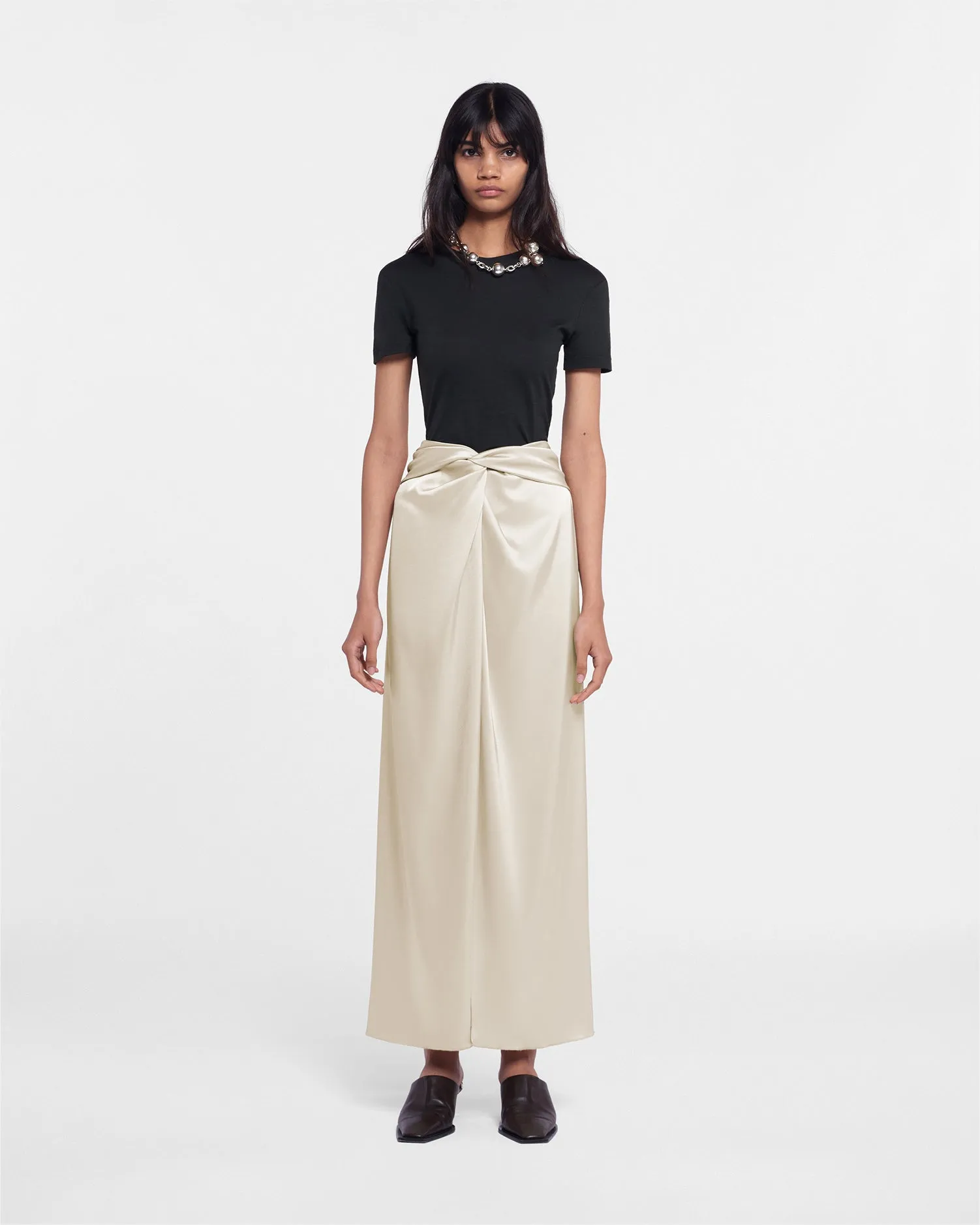 Heida - Sale Slip Satin Wrap Skirt - Porcelain