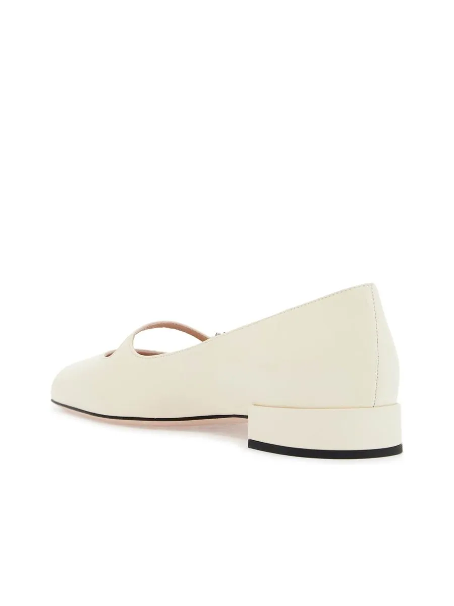 Ivory Kid Leather Ballerinas With Crystal Embellishment