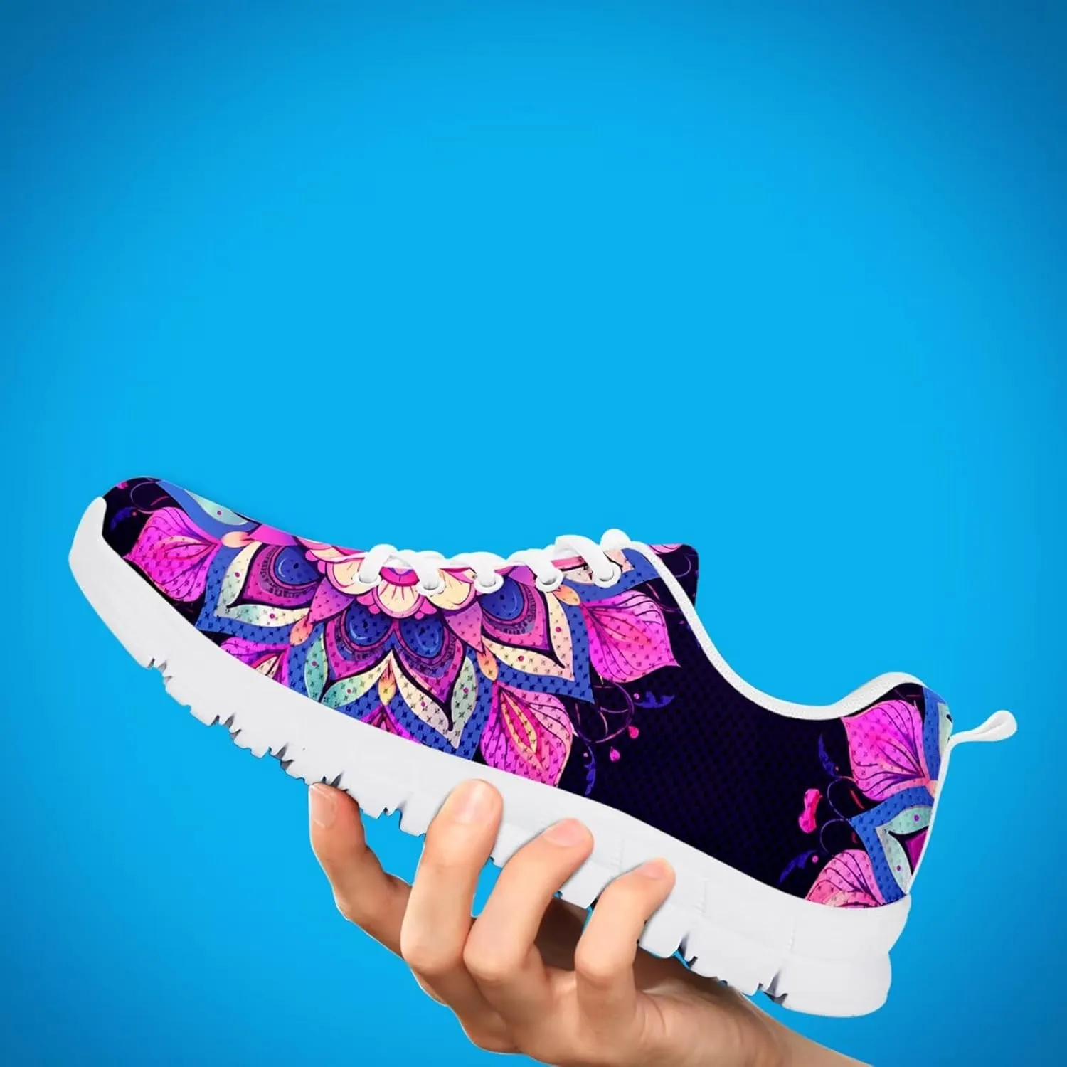 Jeiento Women Trainers Boho Mandala Walking Shoes Fashion Mesh Gym Sports Shoes Sneakers for Women