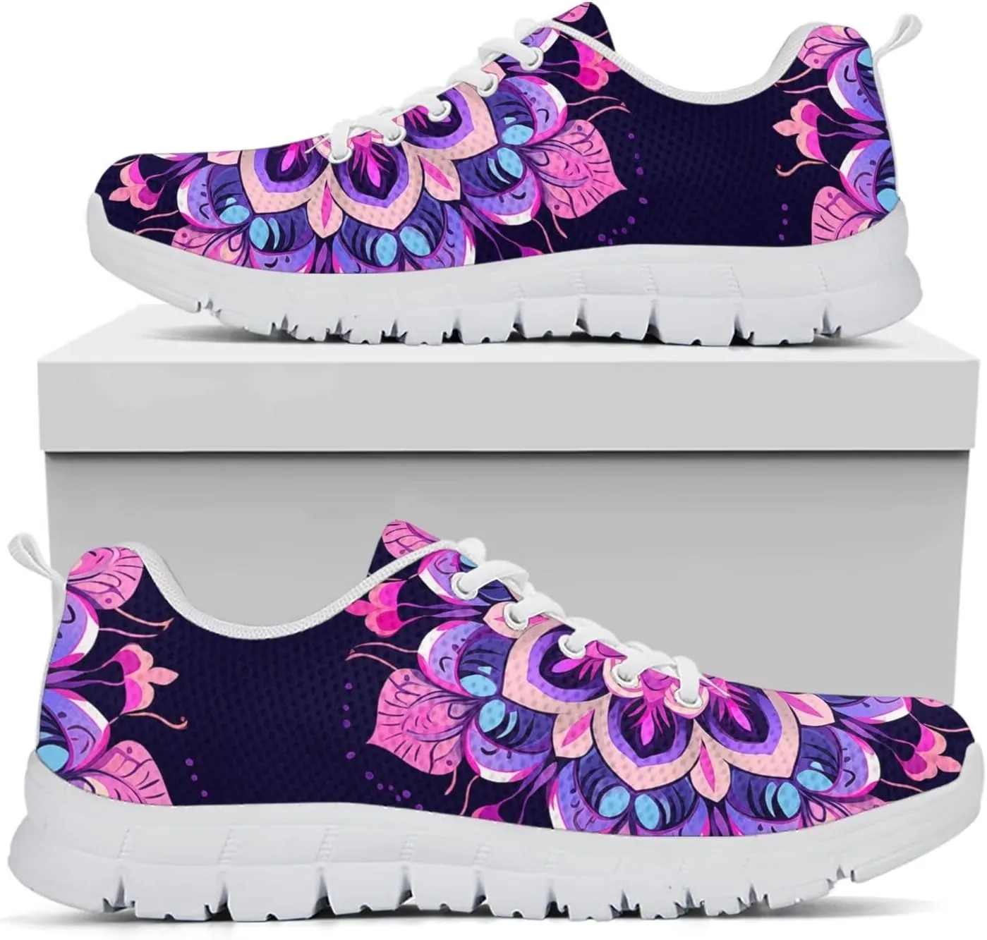 Jeiento Women Trainers Boho Mandala Walking Shoes Fashion Mesh Gym Sports Shoes Sneakers for Women