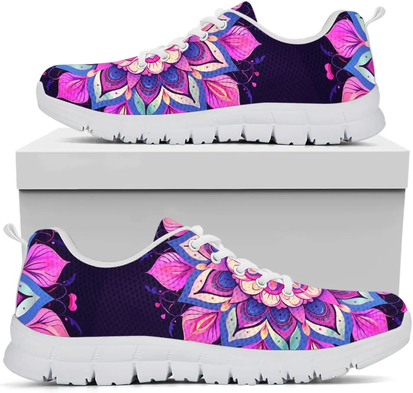 Jeiento Women Trainers Boho Mandala Walking Shoes Fashion Mesh Gym Sports Shoes Sneakers for Women
