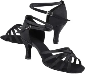 Keenso Latin Shoes Ballroom Shoes Imported Satin Fabric Girls Latin Dance Shoe Fashionable and Classical(36-Black) Dance supplies merlet dance shoes