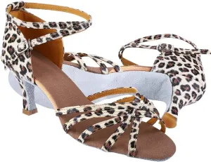 Keenso Latin Shoes Ballroom Shoes Imported Satin Fabric Girls Latin Dance Shoe Fashionable and Classical(39-Leopard Print) Dance supplies