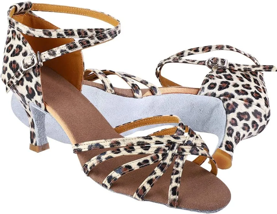 Keenso Latin Shoes Ballroom Shoes Imported Satin Fabric Girls Latin Dance Shoe Fashionable and Classical(39-Leopard Print) Dance supplies