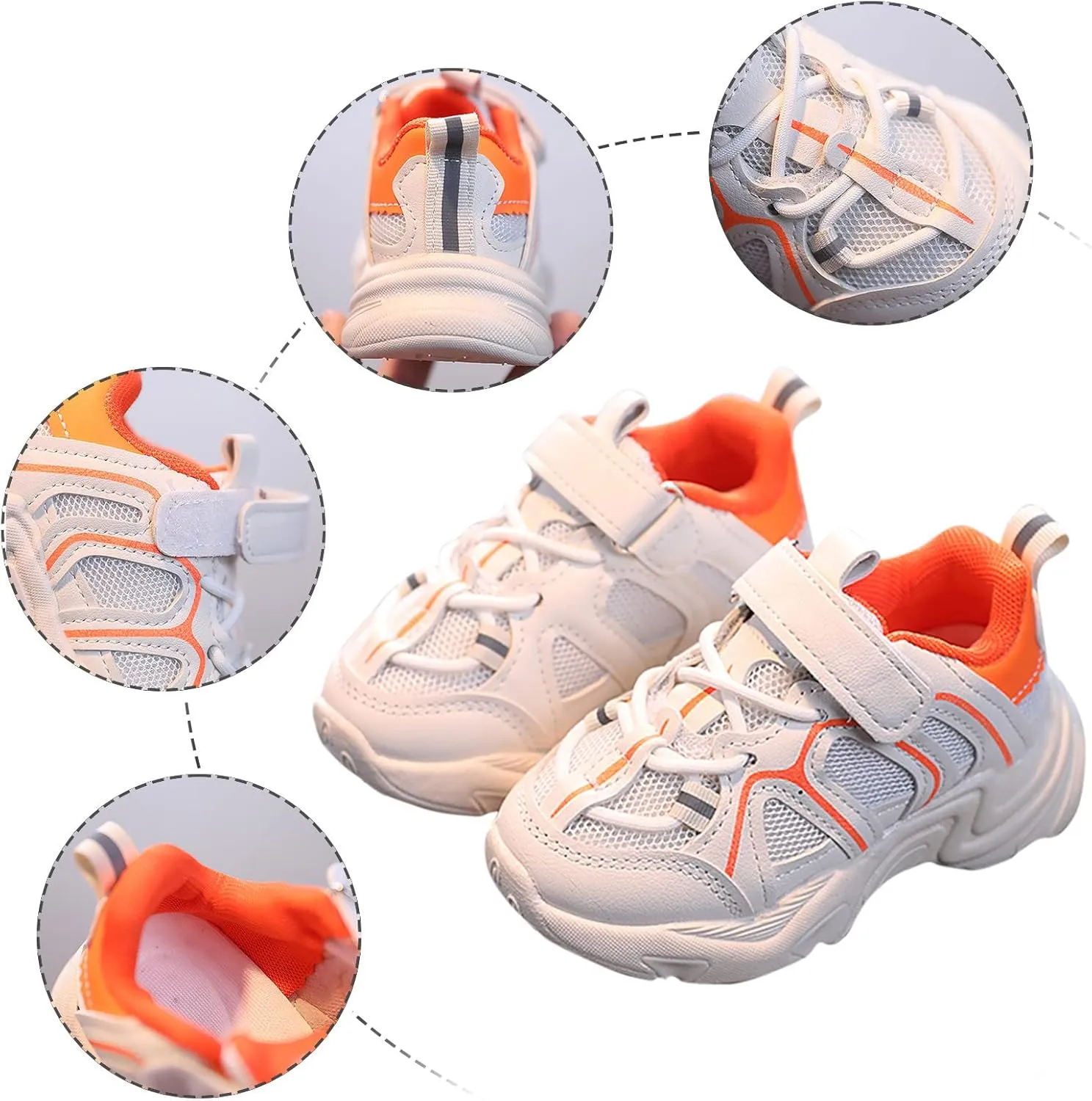 Kids Sneaker with Adjustable Strap, Comfort Support School Running Sport Shoes for Boys Girls Mesh Slip Boots Boys