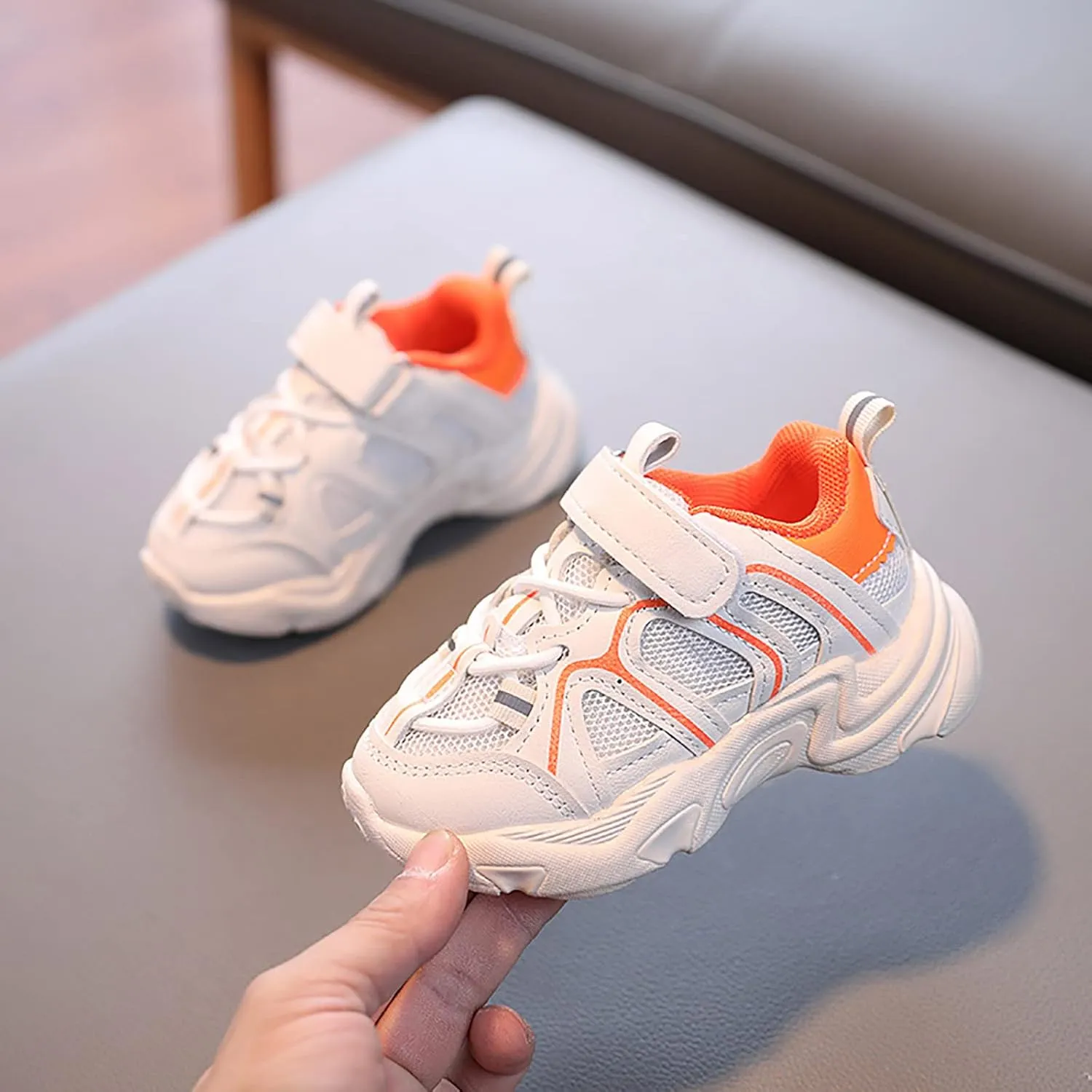 Kids Sneaker with Adjustable Strap, Comfort Support School Running Sport Shoes for Boys Girls Mesh Slip Boots Boys